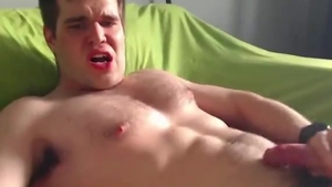 Toned lad Tugs His bushy knob sperm At 05:22